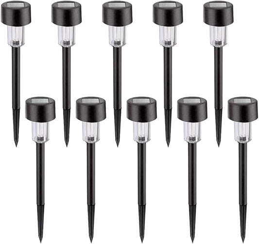 10pcs Waterproof Solar LED Landscape Path Lights, White Plastic Ground Plug Lawn Garden Stake Lamps for Outdoor Patio, Driveway, Yard Lighting
