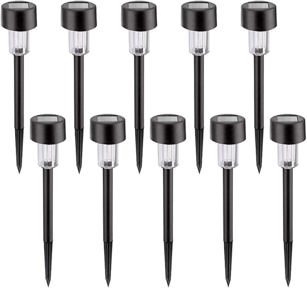 10pcs Waterproof Solar LED Landscape Path Lights, White Plastic Ground Plug Lawn Garden Stake Lamps for Outdoor | Lumora