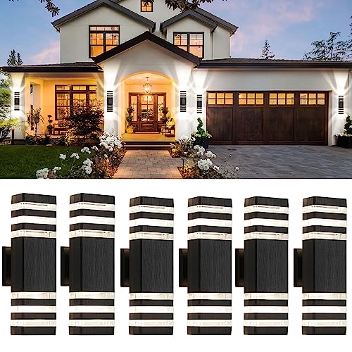 tewei 6-Pack Black Outdoor Light Fixtures, Modern LED Exterior Wall Lights
