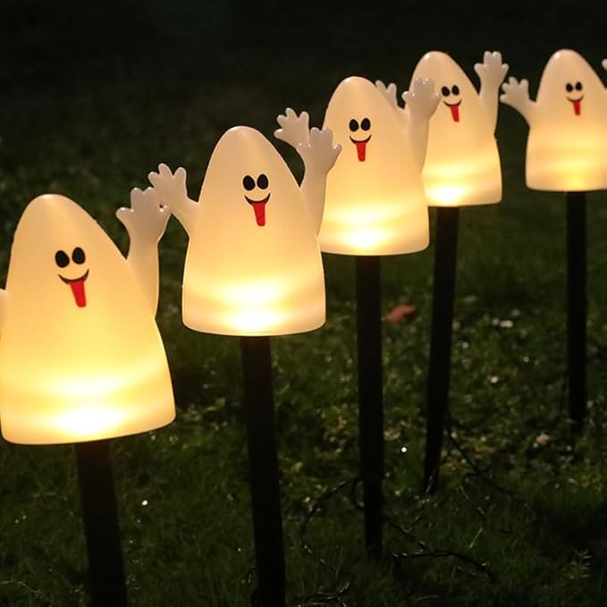 Solar Ghost Garden LED Stake Lights for Halloween Decorations Outdoor Waterproof Halloween Yard Stake Lights 1Set of 5Pack for Garden Patio Yard Pathway Grave (Ghost)