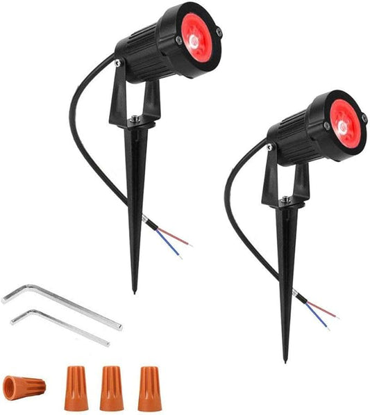 Youngine Pack of 2, 12V Low Voltage LED Landscape Lights Waterproof Outdoor Walls Trees Flags Spotlights 5W COB Garden Yard Path Lawn Light with Spike Stand (Red), NO Plug