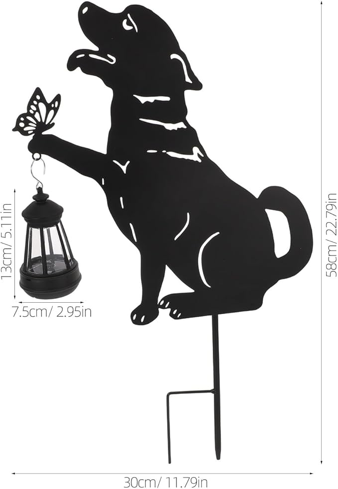 Garneck Outdoor Solar Lawn Lights - Dog Metal Garden Stake with Waterproof Solar Lantern - Decorative Yard Stakes | Lumora