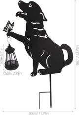 Garneck Outdoor Solar Lawn Lights - Dog Metal Garden Stake with Waterproof Solar Lantern - Decorative Yard Stakes | Lumora
