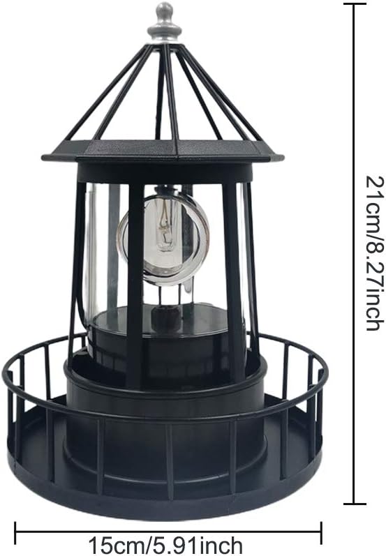 CALIDAKA LED Solar Powered Lighthouse 360 Degree Rotating Lighthouse Landscape IP65 Waterproof Durable Rotatable Outdoor Solar Light Lamp Hanging for Home Garden Yard Decor