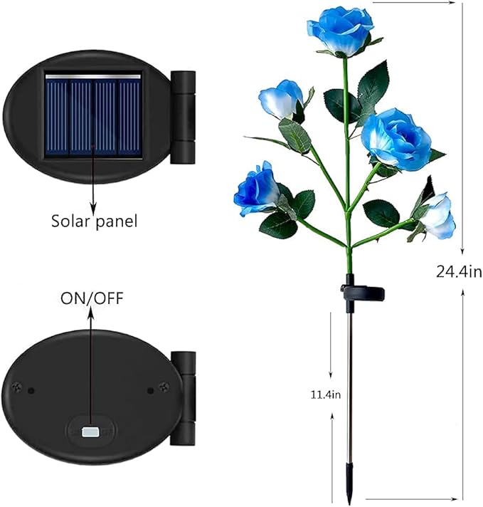 Outdoor Realistic Solar Powered Rose Flower Lights Stake,2 Pack 10 Rose Solar Garden Decorative Waterproof Lights | Lumora