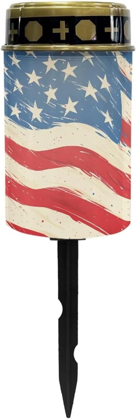 Solar Powered Garden Stake Lights American Flag Print Solar Lights Cemetery Decorations for Grave