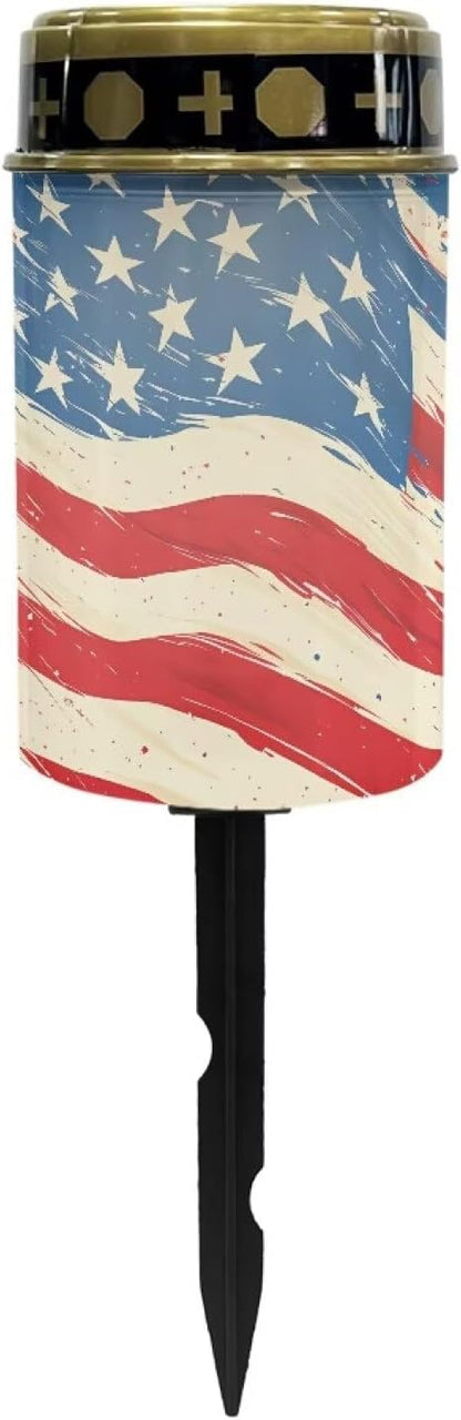 Solar Powered Garden Stake Lights American Flag Print Solar Lights Cemetery Decorations for Grave