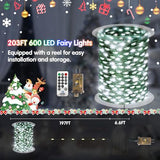 KNONEW 203FT 600LED Green Wire Outdoor Fairy Lights Plug in Cool White Xmas