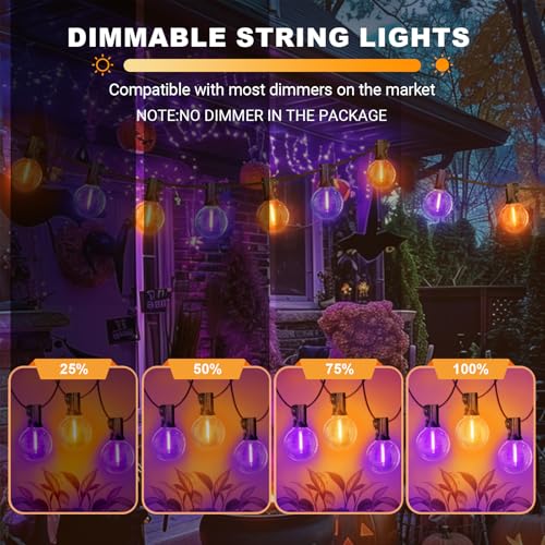 LAMPHOME Orange & Purple ST38 LED Outdoor String Lights,26FT Patio Lights with 12+1 Shatterproof Edison Bulbs,UL Waterproof Connectable Dimmable Hanging Lights for Halloween Backyard Porch Decor
