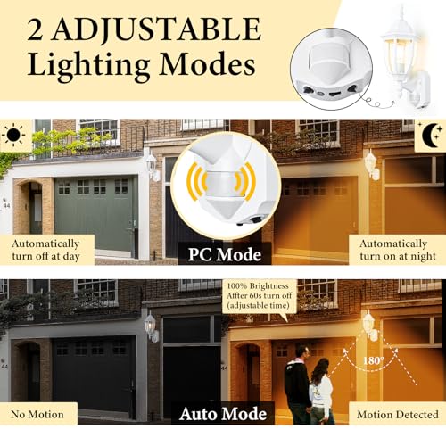 Porch Lights Outdoor Motion Sensor Wall Sconce Anti-Rust Aluminum, Exterior Outdoor Wall Lights Dusk to Dawn Porch Light Fixture Wall Mount for House Outside Patio White