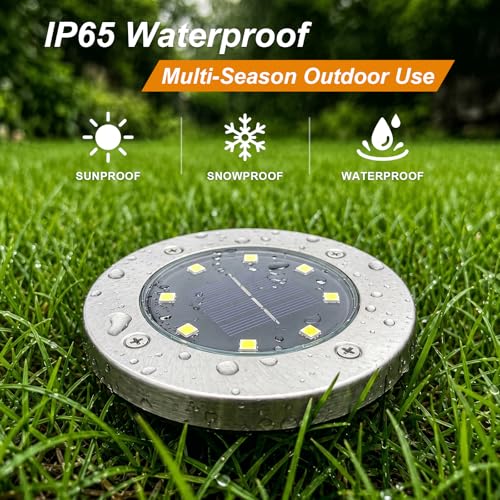 OULONGER 4.6inch Solar Ground Lights, Garden Solar Outdoor Waterproof Pathway Bright In-Ground Landscape Lights for Patio, Lawn, Yard, Driveway, Step and Walkway(Warm Light 10Packs)
