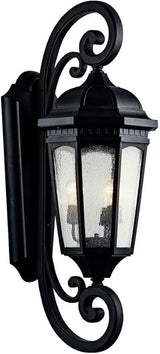 Kichler Courtyard 40.50" 3 Light Outdoor Wall Light with Clear Seeded Glass in Textured Black | Lumora