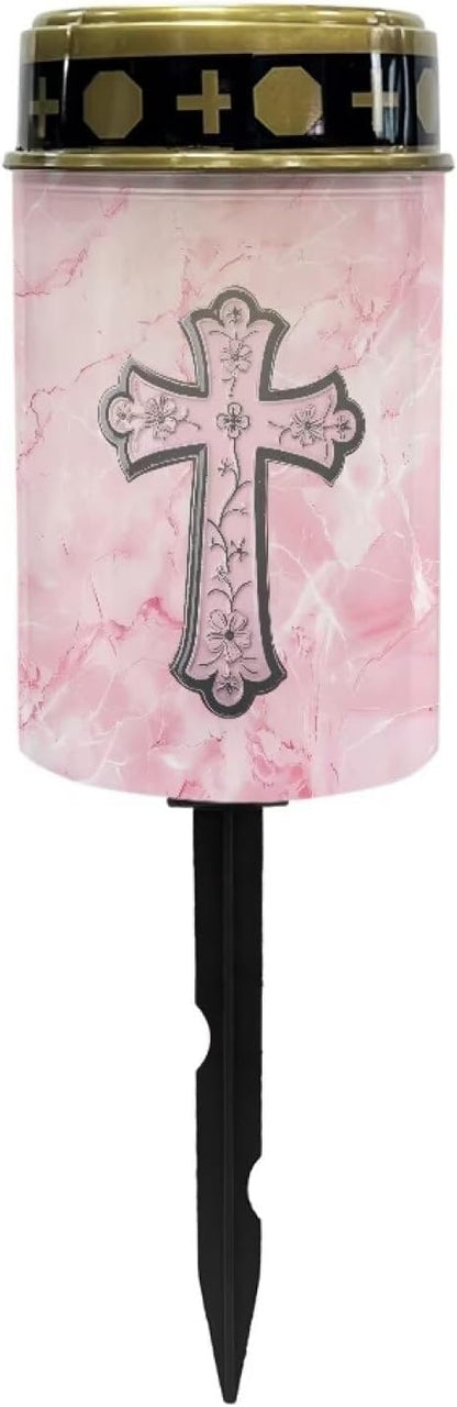 Cross Print Solar Light Outdoor Landscape Path Lights Decorative Solar Light for Yard Path Walkay Waterproof Solar Garden Light for Women Pink