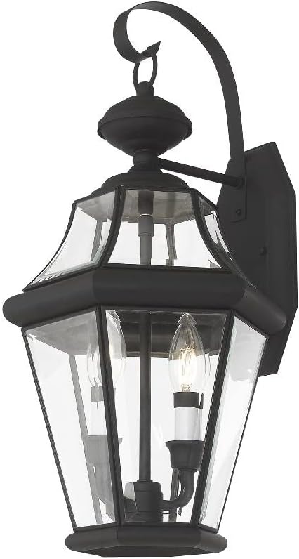 Livex Lighting 2261-02 Outdoor Wall Lantern with Clear Beveled Glass Shades, Polished Brass | Lumora