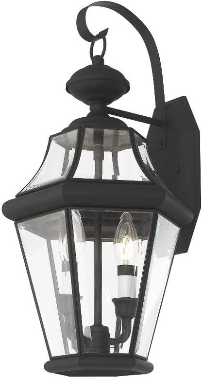 Livex Lighting 2261-02 Outdoor Wall Lantern with Clear Beveled Glass Shades, Polished Brass
