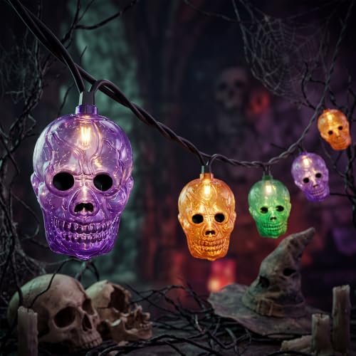 Abeja Halloween Skull String Lights Outdoor, 8.5FT 10 LED Ghost Head Lights