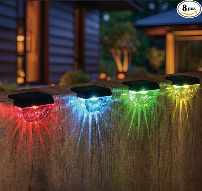 8 Pack Solar Deck Lights Outdoor, Solar Step Lights Waterproof for Outside, Yard, Patio, Garden, Pool, Railing, Stairs, Fence (Color Changing)
