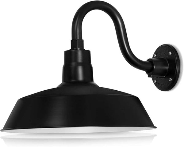 14in. Satin Black Outdoor Gooseneck Barn Light Fixture with 10in. Long Extension Arm - Wall Sconce Farmhouse | Lumora