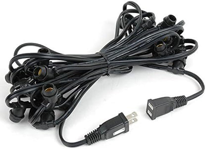 Novelty Lights 25 Feet Heavy Duty Light String with 25 in-Line E12 Sockets, Black Wire PVC Commercial Grade Stringer, 12" Spacing, End-to-End Connectable, No Bulbs