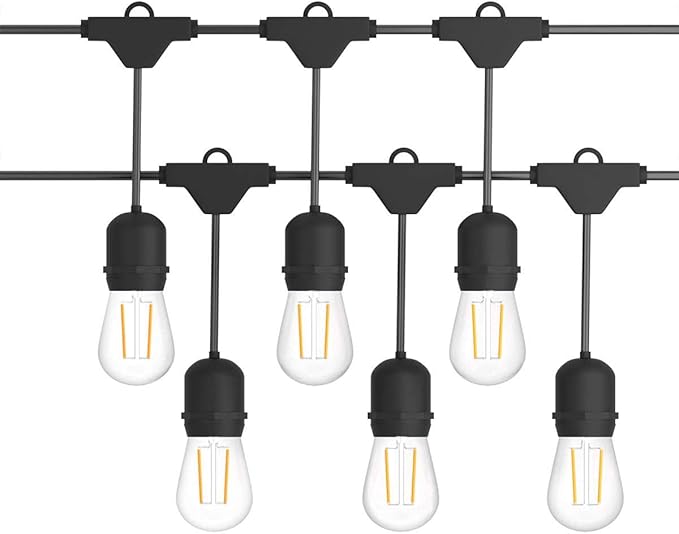 Costzon LED String Lights, 48 Ft Waterproof Commercial Grade Decorative Outdoor String Lights, UL Listed, 15 Hanging Sockets, 16PCS S14 2W LED Bulbs, Suitable for Garden Café Wedding Malls (2 Pack)