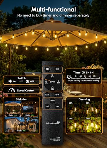 Minetom 100FT Solar String Lights Outdoor Waterproof, S14 Patio Lights