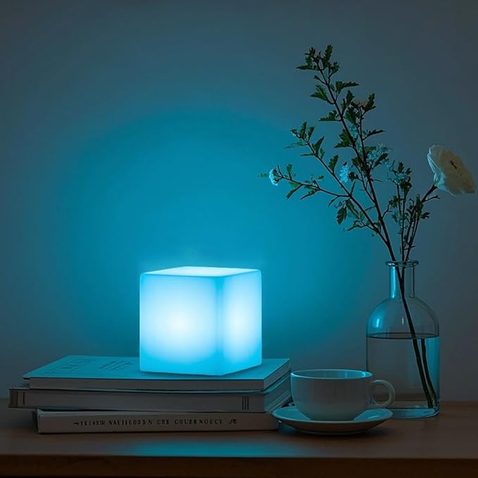 4-inch Dimmable LED Cube Night Light for Kid, 16 RGB Color 4 Lighting Effect & 8 Level Dimming Tesseract Cosmic Cube w/Remote, Rechargeable Waterproof Bedside Lamp LED Mood Lamp for Home Nursery Decor