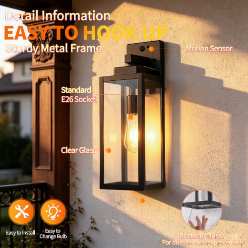15 Inch Motion Sensor Dawn to Dusk Outdoor Sensor Light Fixture Waterproof Porch Lights Anti-Rust Exterior Wall Mount Light Outdoor Wall Lantern for Patio Front Door Garage - 2 Pack