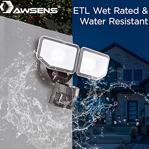 40W LED Security Lights Motion Sensor Light Outdoor, 180 Degree, 4000 LM, 5000 K, ETL Water Resistant, Clear 2 Head Motion Detector Flood Light for Garage, Yard (Bronze)