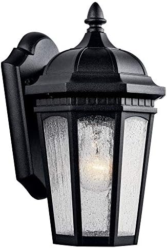 Kichler Courtyard 11" 1 Light Outdoor Wall Light with Clear Seeded Glass in Textured Black, 16-Inch | Lumora