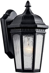 Kichler Courtyard 11" 1 Light Outdoor Wall Light with Clear Seeded Glass in Textured Black, 16-Inch | Lumora
