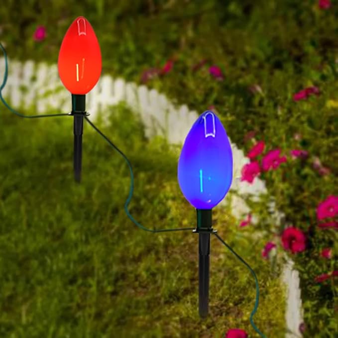 C9 Christmas Path Marker Light Outdoor, 7 Feet LED Christmas Pathway Lights with 4 LED Multicolor Lights and 4 Stakes Waterproof Lawn Walkway Lane Marker Decoration