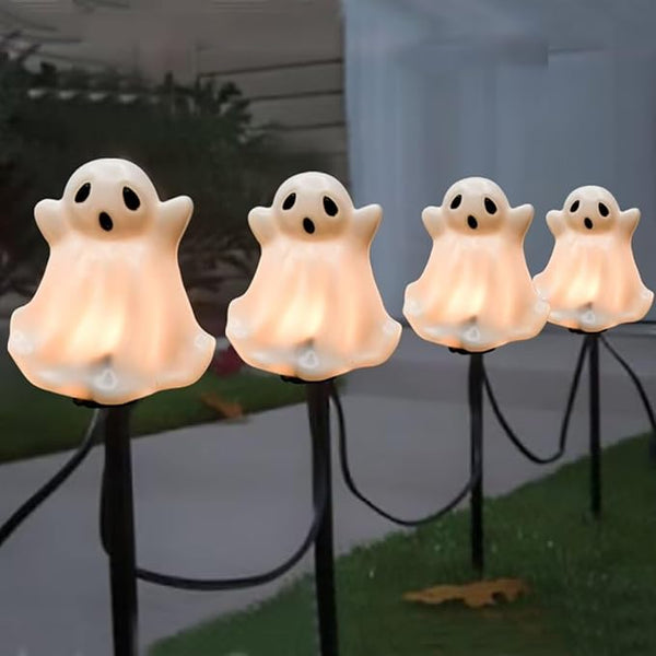 SUNSGNE Halloween Ghost Pathway Lights Outdoor, Set of 4 Ghost Halloween Stake Path Lights with C7 LED Bulbs for | Lumora
