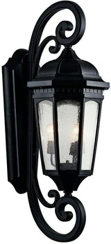 Kichler Courtyard 40.50" 3 Light Outdoor Wall Light with Clear Seeded Glass in Textured Black | Lumora