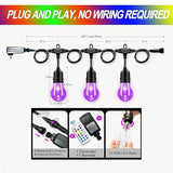 35FT Outdoor String Lights, 16 Shatterproof Edison Bulbs, Dimmable RGB Color Changing Patio Lights with Remote. Solar-Powered & Waterproof for Garden Commercial LED Decorative Lighting.