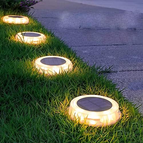 Solar Garden Deck Light Waterproof Solar Disk LED Yard Lights 1800mAh Outdoor Garden Landscape Ground Lighting for Yard Lawn Patio Pathway Walkway (4PACK) (Warm White, 4)