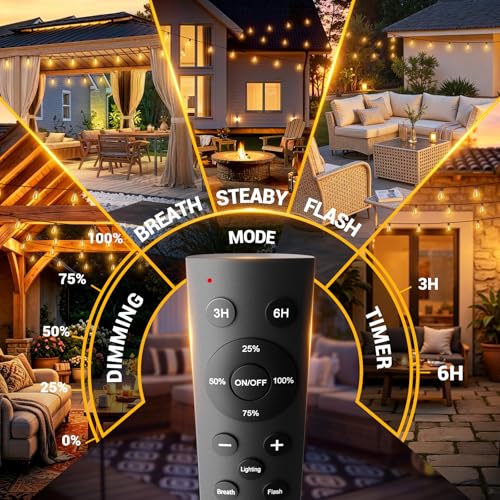 200FT Outdoor String Lights with Remote, Waterproof Patio Lights with 72+2 Shatterproof LED Bulbs,Dimmable Hanging Decor for Backyard Garden Porch Bistro, Timer & 3 Modes,2700K Warm White