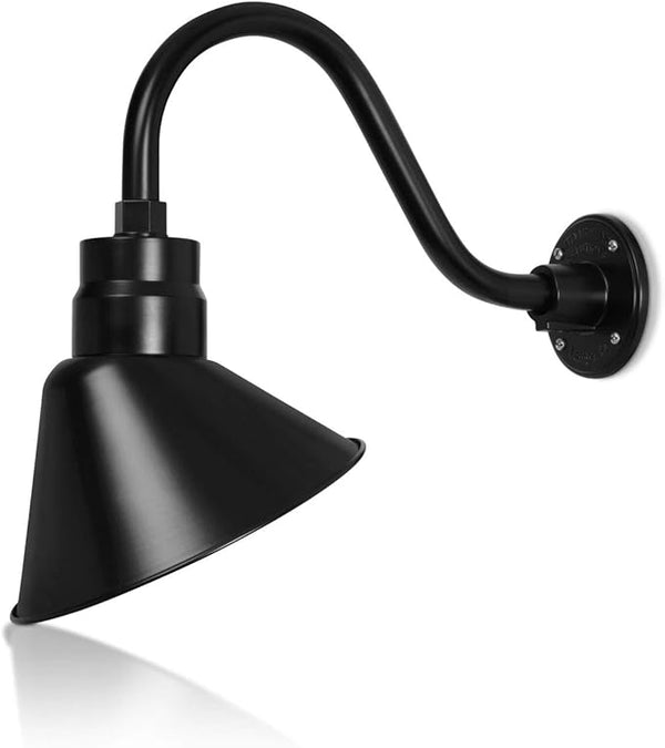 10in. Satin Black Angle Shade Gooseneck Sign Light Fixture with 14.5 in. Long Extension Arm - Wall Sconce | Lumora