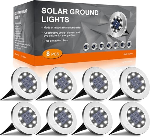 INCX Solar Lights Outdoor Waterproof In Ground Lights, 8 Pack, Cold