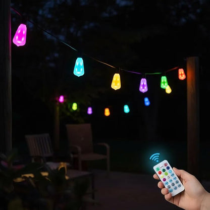 Auroraworld 100FT Outdoor String Lights with 50 LED Bulbs, Dimmable, RGB Color-Changing Patio Lights with Remote, Shatterproof, Waterproof for Yards, Parties, Weddings