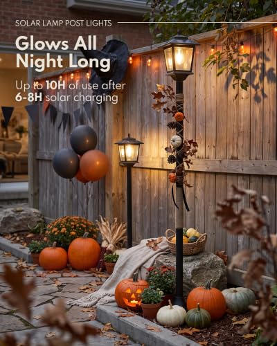 Solar Post Lights Outdoor, 2-Pack 63" Solar Lamp Posts Waterproof with 1 Replaceable Bulb, Warm White Dusk to Dawn Pole Lights for Garden, Patio, Pathway