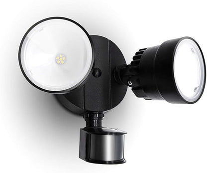 LUTEC Shrimp P6221B-PIR24 2000 Lumen 18 Watt 26 LED Motion Activated Integrated Dual-Head Floodlight Outdoor, IP54 Waterproof Exterior Security Wall Light for Patio, Garden, Yard-Black
