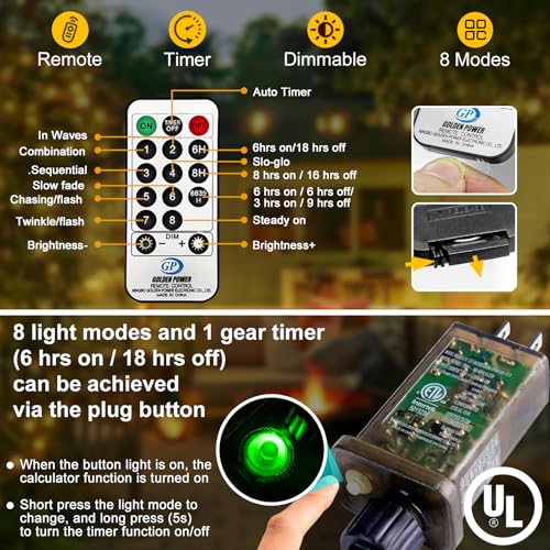 KNONEW 400FT 1200LED Green Wire Outdoor Fairy Lights Plug in Warm White
