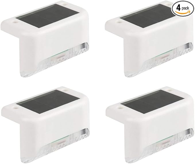 Solar Powered Step Lights for Outdoor Stairs, Railing, Fence Post, Pathway, Yard, Patio - 1 LED, White Lampshade, 4 Pack