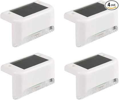 Solar Powered Step Lights for Outdoor Stairs, Railing, Fence Post, Pathway, Yard, Patio - 1 LED, White Lampshade, 4 Pack