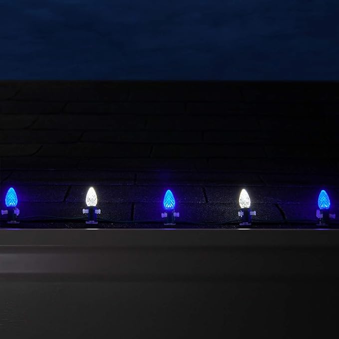 Wintergreen Lighting C7 OptiCore Blue and White Outdoor Christmas Lights - Commercial Grade Cool White and Blue LED | Lumora