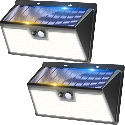 kolpop 318 LED Solar Outdoor Lights, IP65 Waterproof Motion Sensor Outdoor Lights 3 Modes Super Bright Security Flood Wall Lights for Garden, Fence, Front Door, Yard(2pack)