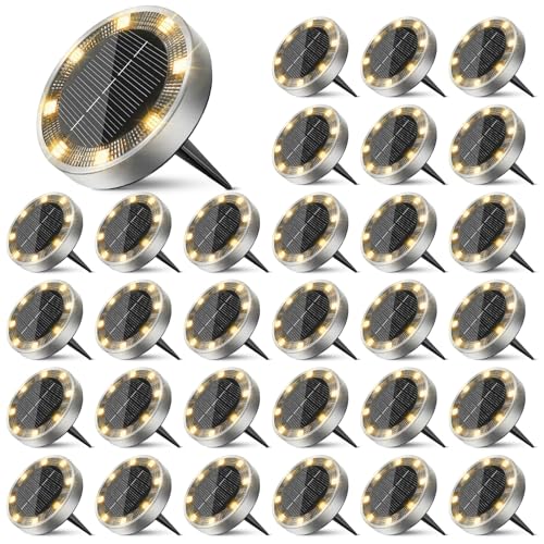 30 Pack Solar Lights Outdoor Waterproof, 8 LED Solar Ground Lights