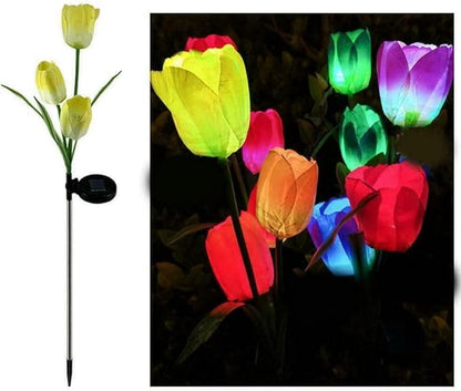 anso LED Solar Light Simulation Tulip Lawn Stake Lamps Outdoor Decor Garden DIY Path Light (Purple)