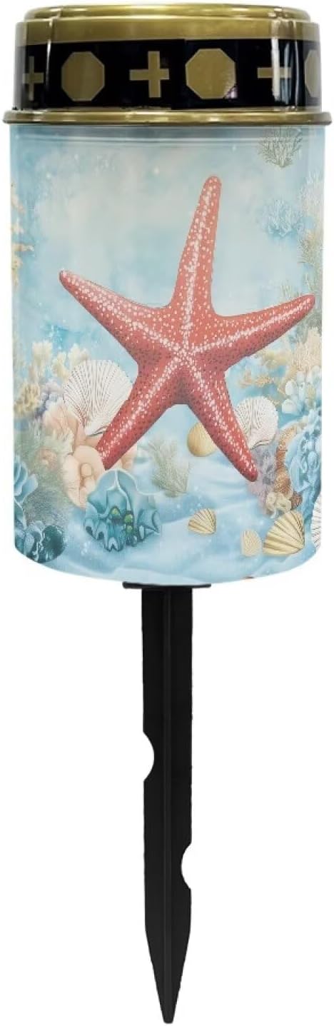 ZOUTAIRONG Red Starfish Solar Glass Light Garden Stake Light, Cemetery Decorations for Grave Outdoor Lights, Garden Lawn Yard Patio Decor-1 Pack