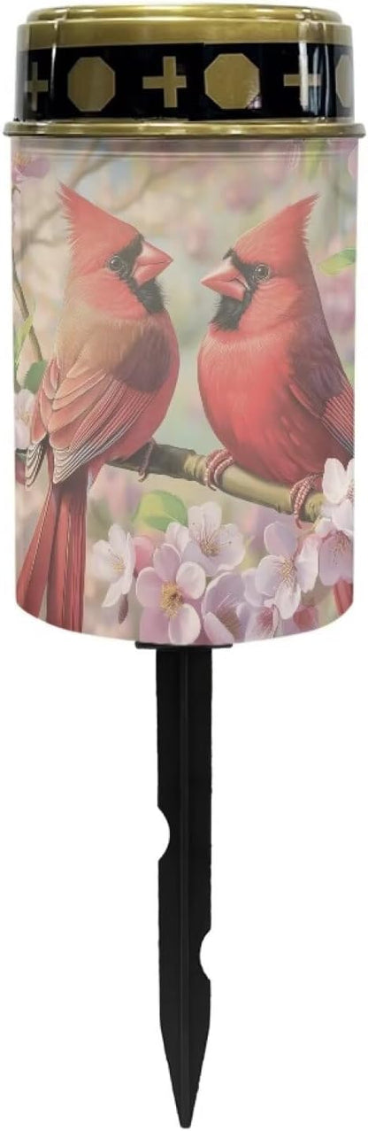 Cardinal Bird Solar Lights for Outside Garden Peach Blossom Flameless Solar Powered Light Garden, Lawn,Patio,Yard Decoration